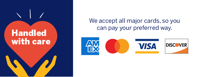 We accept American Express, Visa, and Mastercard
